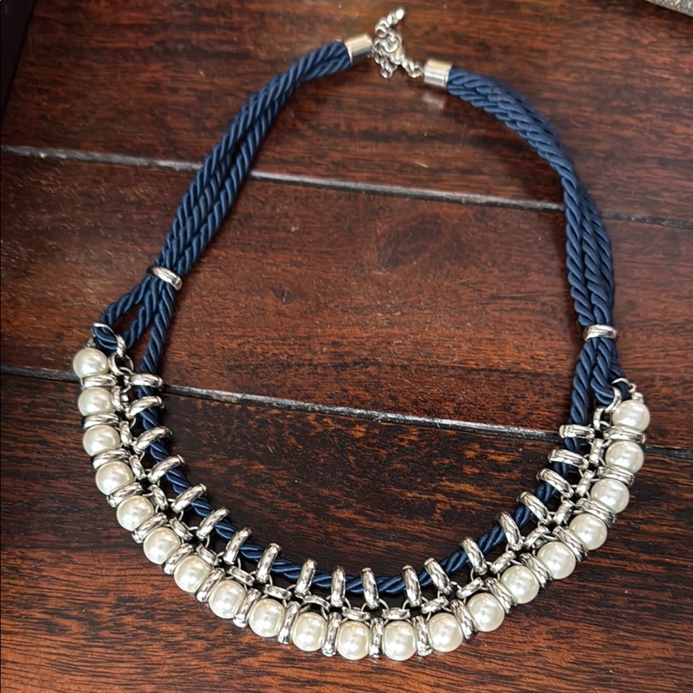 Elegant Silver and Blue Pearl Necklace